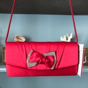 LuLu Townsend Red Satin & Rhinestone Studded Purse/Clutch
